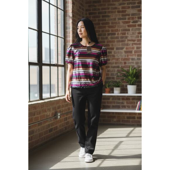 Fate Curve Women’s Sequin Top Plus Size Multicolor Stripe Party Blouse NWT - Picture 12 of 12